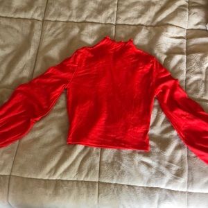 Red shirt with balloon sleeves